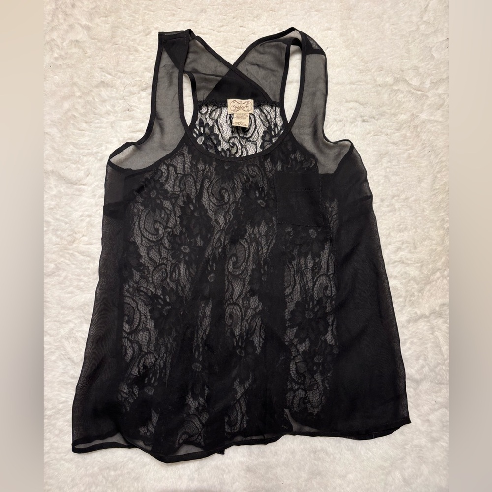 Eyelash Couture Sheer Black Lace Tank Top